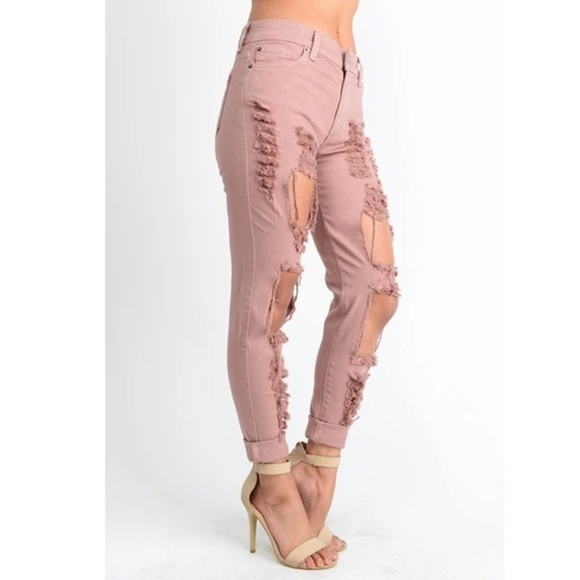 GJG Denim Pink Rose Distressed Skinny Jean - Picture 7 of 13